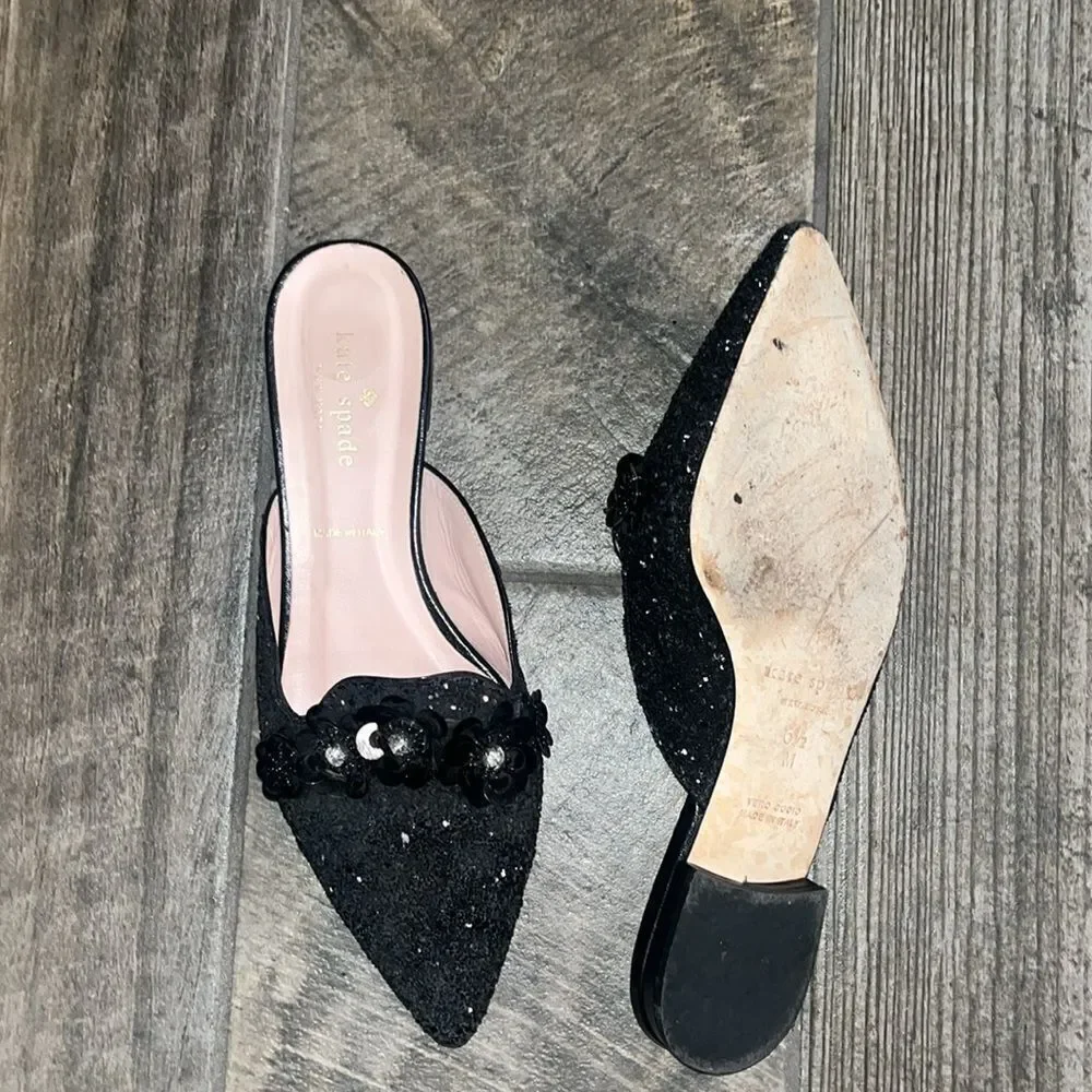 Kate Spade black embellished sparkly mules